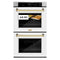 Autograph Edition 30 In. Professional True Convection Double Wall Oven With Air Fry And Self Clean In Stainless Steel With White Matte Doors And Polished Gold Handles