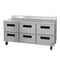 Refrigerator, Three Section Worktop, Stainless Drawers