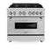 ZLINE RABR36 Professional Ranges Stainless Steel With Brass Burners Front View