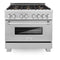 ZLINE RASSNBR36 Professional Ranges Durasnow Stainless Steel With Brass Burners Front View