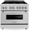ZLINE KITCHEN AND BATH RASN36 ZLINE 36 in. 4.6 cu. ft. Legacy Dual Fuel Range with 6 Burner Gas Cooktop and Electric Convection Oven in Stainless Steel with Satin in Stainless Steel Door (RA-SN-36) Gray