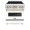 ZLINE Autograph Edition 30" 4.0 cu. ft. Range with Gas Stove and Gas Oven in Stainless Steel with White Matte Door and Champagne Bronze Accents RGZ30CB