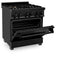 ZLINE 30" Black Stainless 4.0 cu.ft. 4 Gas BurnerElectric Oven Range with Brass Burners RABBR30