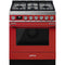 SMEG CPF30UGGR Portofino Pro-Style All-Gas Range, Red, 30" X 25"