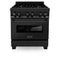 ZLINE 30" Black Stainless 4.0 cu.ft. 4 Gas BurnerElectric Oven Range with Brass Burners RABBR30