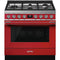 SMEG CPF36UGGR Portofino Pro-Style Gas Range, Red, 36" x 25"