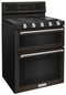 KITCHENAID KFGD500EBS 30-Inch 5 Burner Gas Double Oven Convection Range - Black Stainless Steel with PrintShield™ Finish