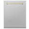 ZLINE KITCHEN AND BATH DPMTZSN24G ZLINE 24" Autograph Edition Monument Dishwasher Panel in DuraSnow® Stainless Steel (DPMTZ-SN-24) [Color: Gold]