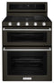 KITCHENAID KFGD500EBS 30-Inch 5 Burner Gas Double Oven Convection Range - Black Stainless Steel with PrintShield™ Finish